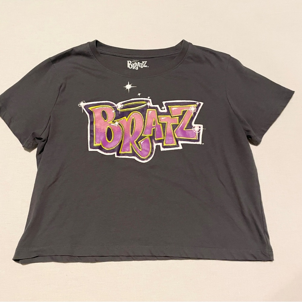 Bratz Y2K Style Cropped Graphic T-Shirt Charcoal Grey Small